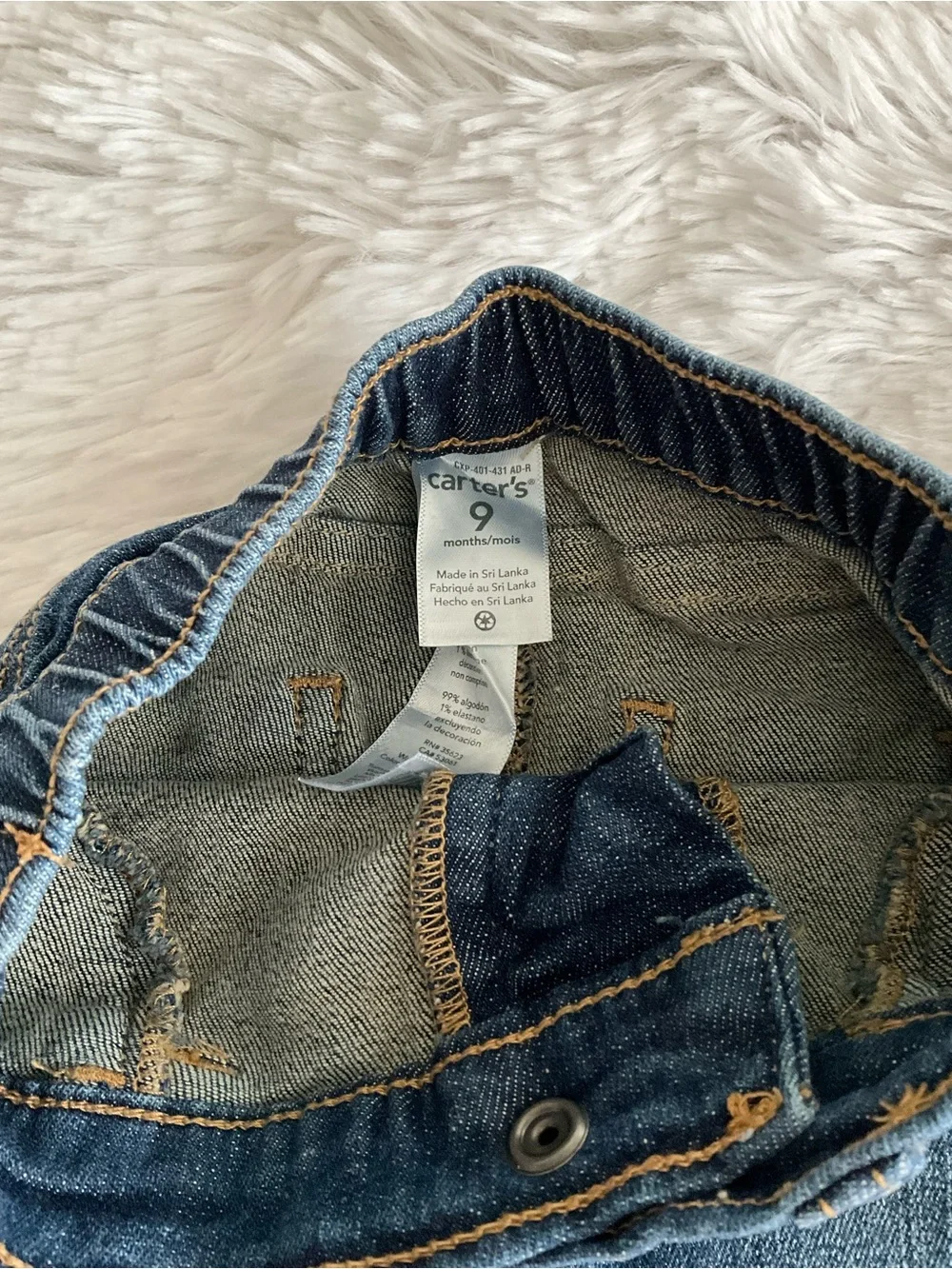 Carter's Dark Blue Denim Jeans with Floral Embroidery